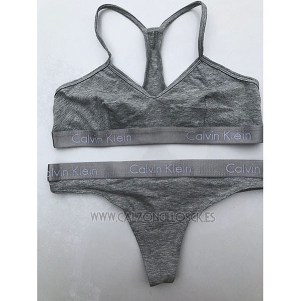 Conjunto Sujetador y Slip Calvin Klein Mujer Gris 